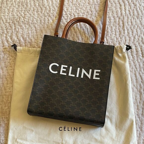 Celine Handbags - Celine Black and Tan Tote Bag